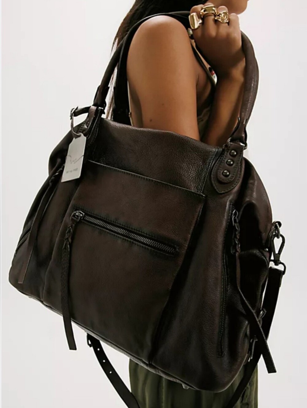 Free People We The Free Emerson Washed-leather Tote Bag. Brown Patt Color